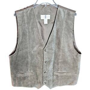 Vintage River Trader Brown Leather Button Front Men Large 90's Vest